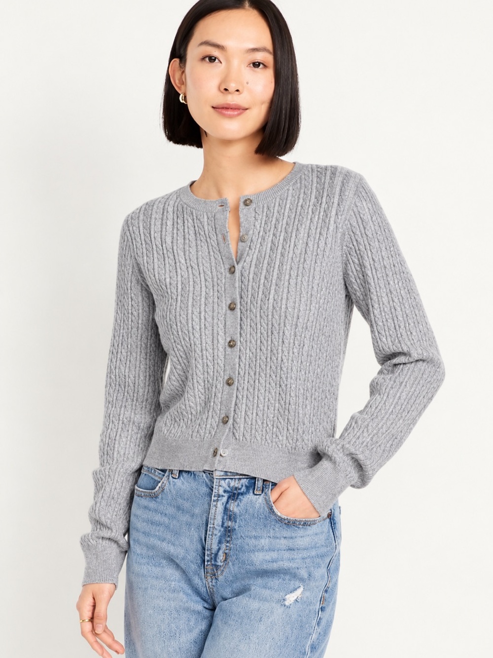 OLD NAVY Cable Knit Cardigan — Heather Grey XS
